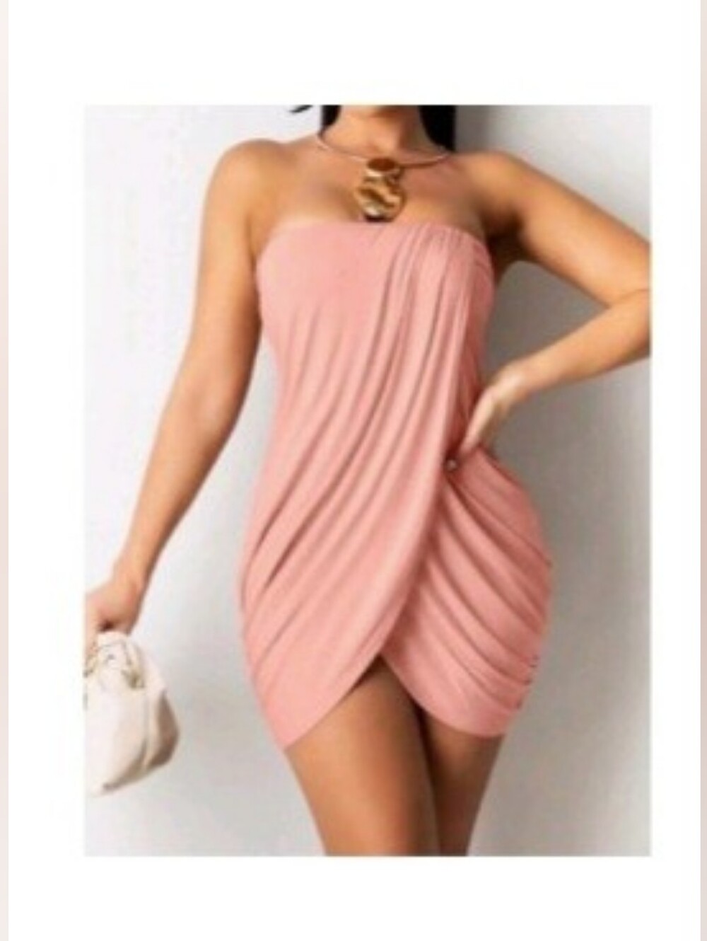 SHEIN Privé Plus Size Wrap Over Strapless Dress Pink 0XL